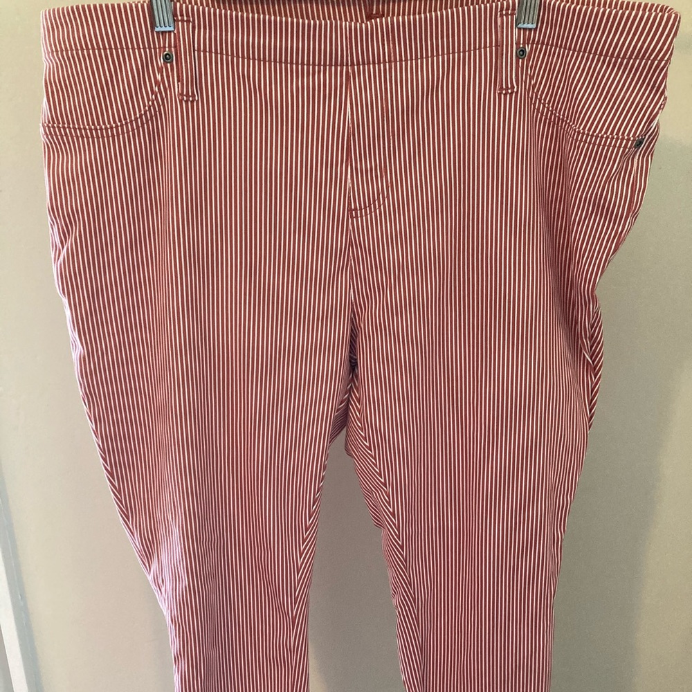 Coral and White Striped Skinny/Legging Pant - Plus